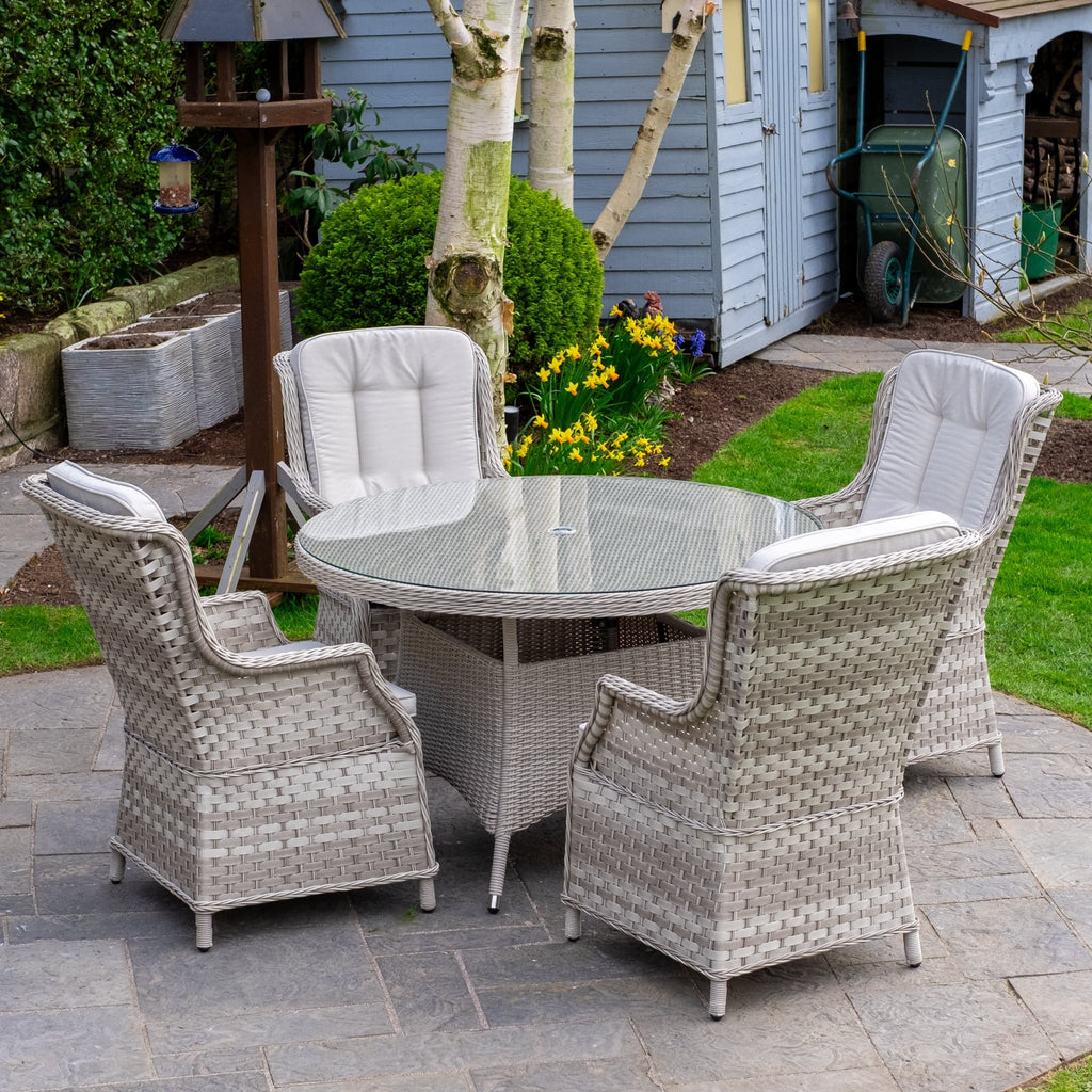 Sorrento Deluxe - 4 Seater Set with Round Table (White Wash) - Rathwood Store
