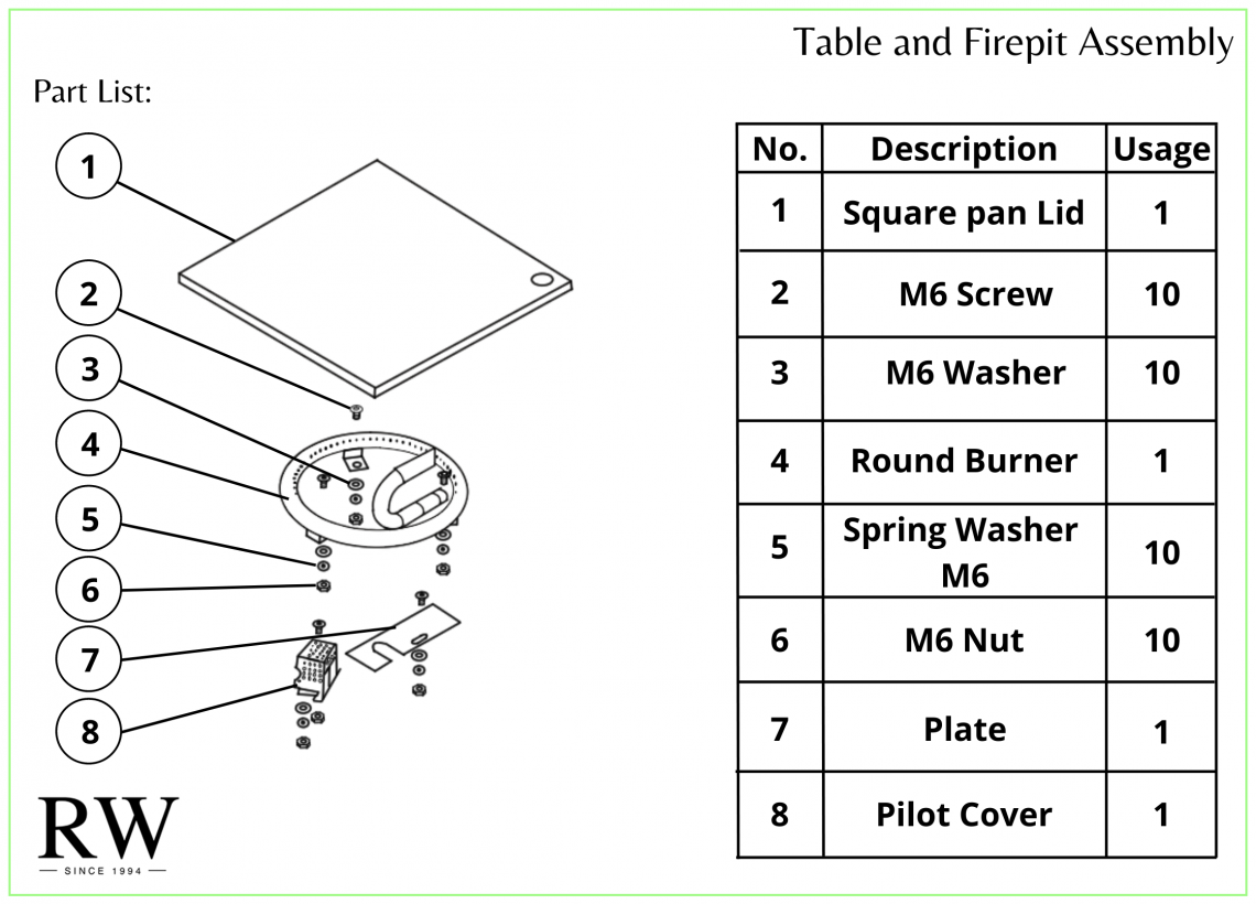 Table and Firepit Assembly Instructions